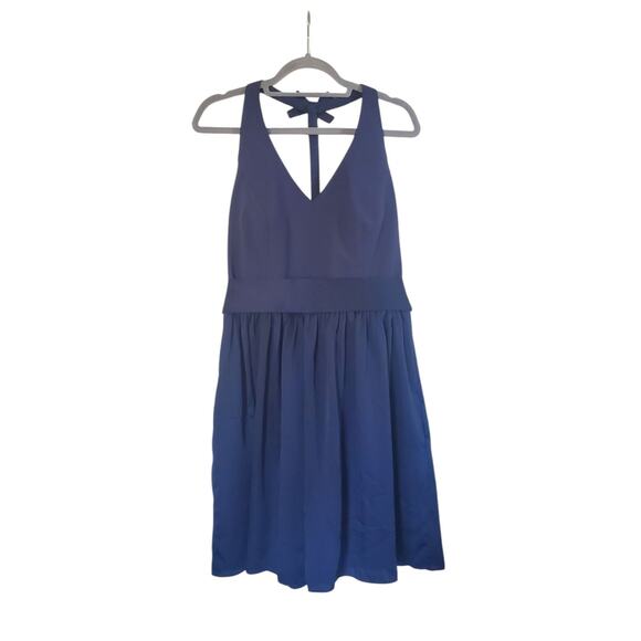 White by Vera Wang Navy Blue Fit and Flare Back Bow Mini Cocktail Dress, Size 14 - Picture 1 of 13